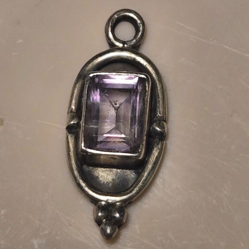Pretty Purple Stone  Vintage Sterling Silver Pendant